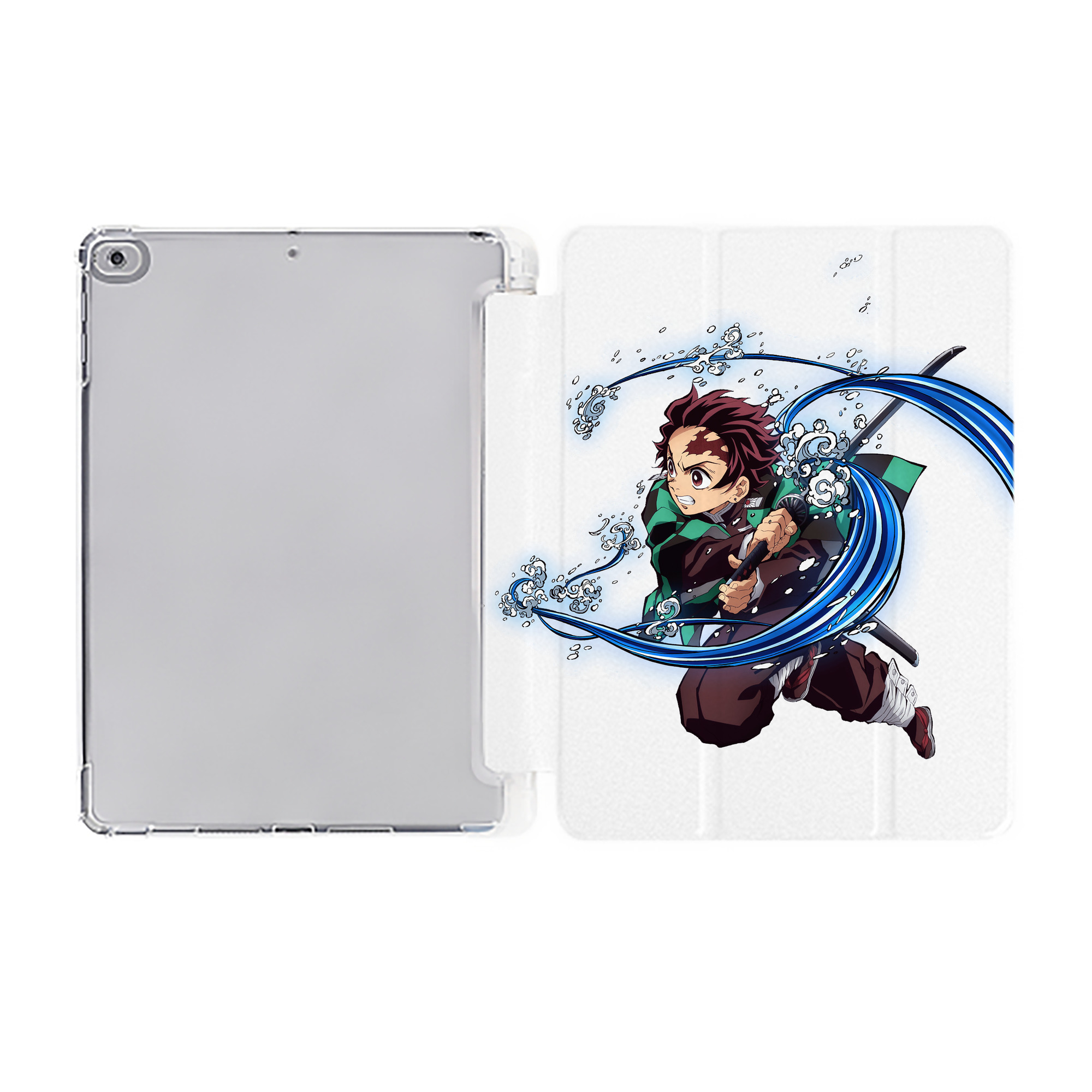 （画像用） 鬼滅の刃 竈門 炭治郎／かまど たんじろう Kamado Tanjirou IPad ケース ペン収納付き 三つ折りスタンド PUレザー×シリコン 対応機種9.5/10.5/10.9インチ